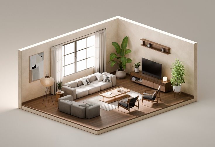 3D-visualisatie van een modern maatwerkinterieur door InterioPlan